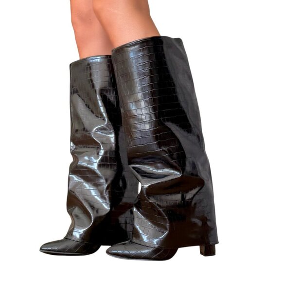 Gator print PU black boots - Picture 5 of 7